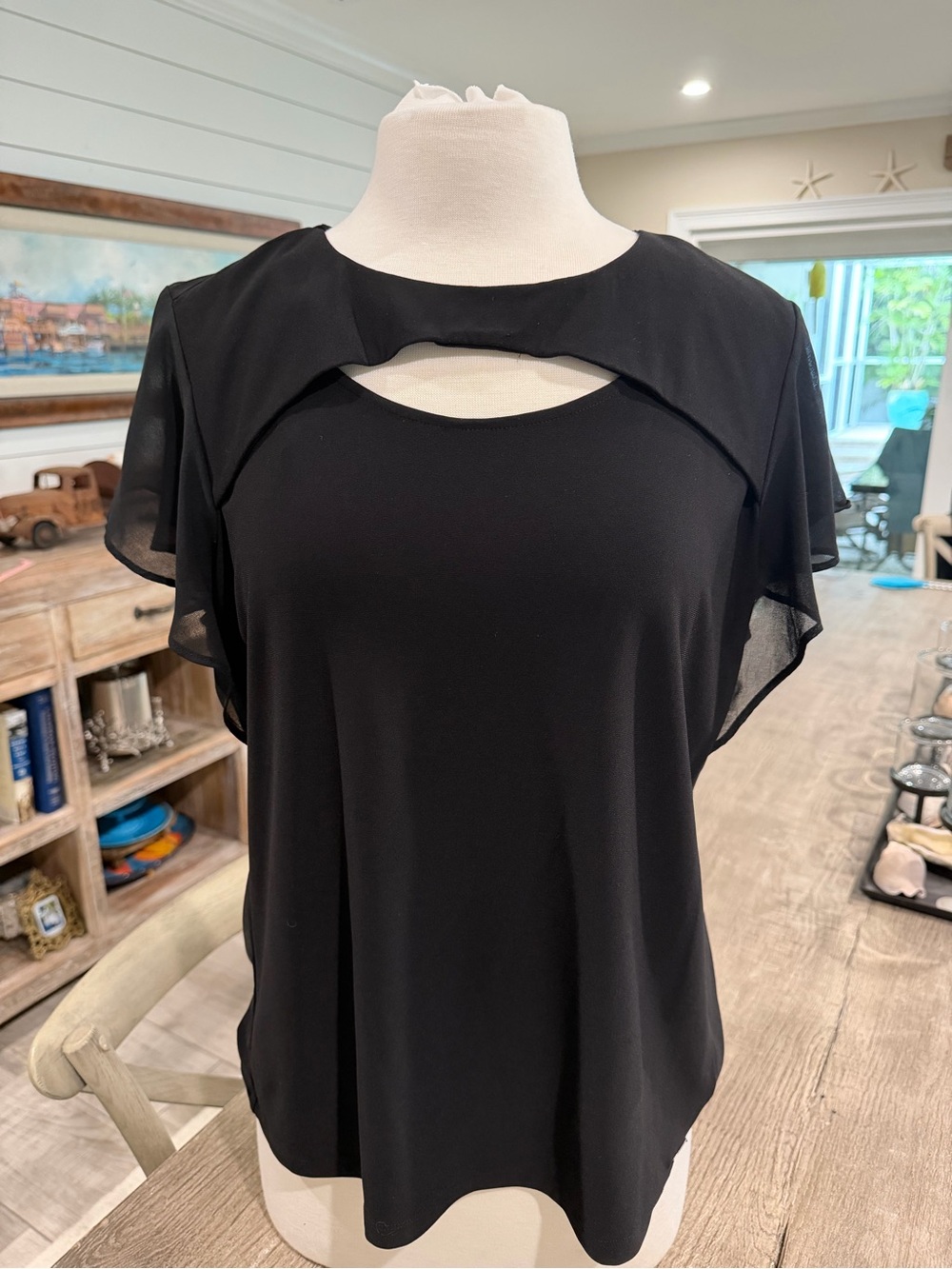 Calvin Klein Black Cutout Flutter-Sleeve Blouse